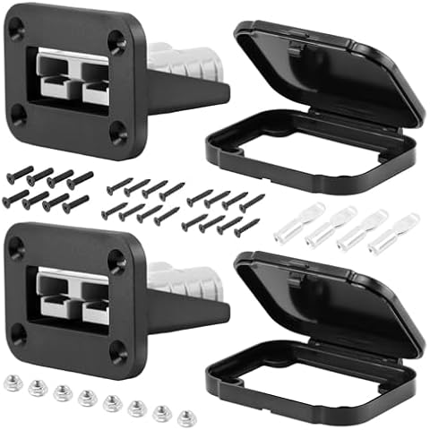 RVXlRDN 50A Plug Mounting Panel with Dust Cover Compatible with Anderson SB50 Series Connectors Flush Mount Recessed Plate, 50Amp Socket Panel 12-24V DC, Black Grey (2Pcs) Cover