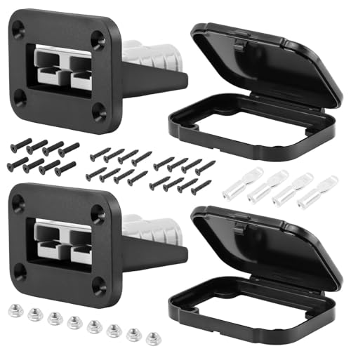 RVXlRDN 50A Plug Mounting Panel with Dust Cover Compatible with Anderson SB50 Series Connectors Flush Mount Recessed Plate, 50Amp Socket Panel 12-24V DC, Black Grey (2Pcs)