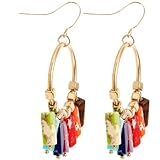 Boucles d'oreilles pendantes originales en marbre naturel et pompon, pour un style plus affirmé