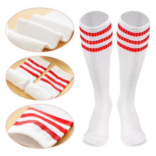 Image of 10 Pieces Striped Sweatbands and Striped Socks Set Headbands Wrist Sweat Bands for Men and Women Sports 80s 90s Fitness