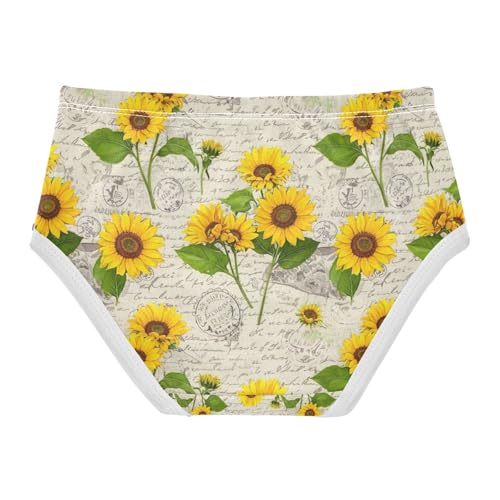 Yellow Sunflowers Green Leaves Underwear Girls, Toddler Girl Briefs, Cotton Girls Underwear, 2–8 Years2