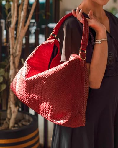 Image of Jild Hobo Style Woven Bag for Women - Soft Handmade Genuine Leather Work Tote Bag - Cross Body Womens Purse