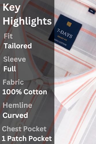 Image of 7-DAYS Men's Premium Striped Shirt - 100% Cotton, Tailored Fit (Between Slim & Regular), Full Sleeve, with Pocket - Smart Office & Casual Look
