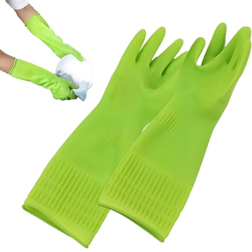 Guantes De Limpieza - 2 Guantes Reutilizables Para Limpieza | Guantes Impermeables Para Lavar Platos Con Puño Largo | Guantes Domésticos Gruesos De Látex Para Agua Caliente Herramientas De Limpieza De