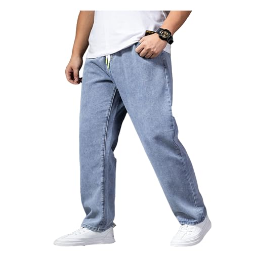 Pantalones Vaqueros de Talla Grande Para Hombre - Holgados, Elásticos, Cintura Alta, Rectos, Lavados a la Piedra, Largos