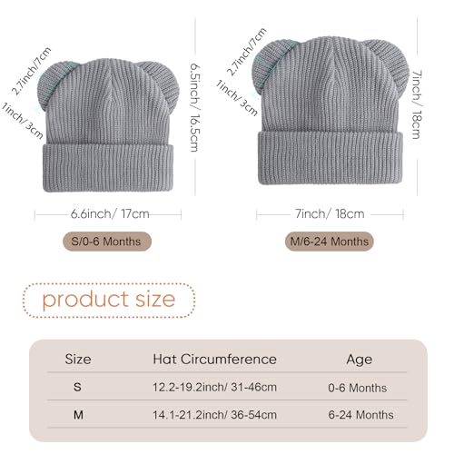 Baby Beanies Toddler Winter Hats with Bear Ears Soft Infant Knit Hat Warm Skull Cap for Baby Boys Girls 0-24 Months2