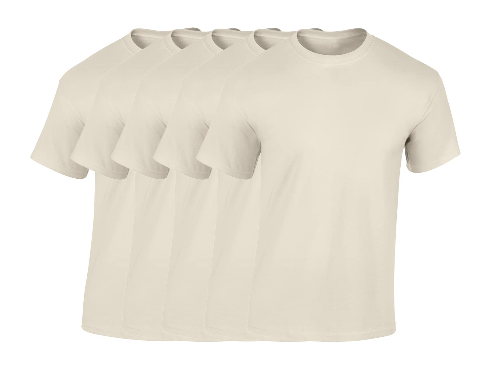 COOZO Mens Heavy Cotton Pack of 5 T-Shirts - Natural - L