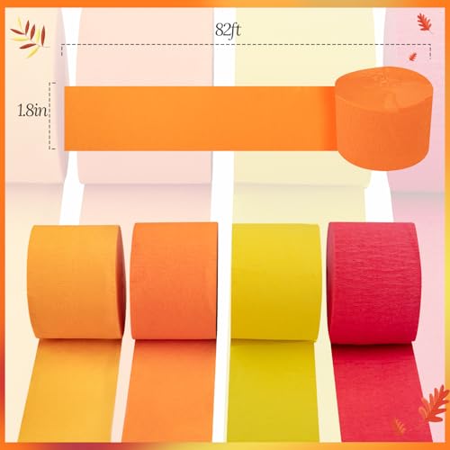 Image of Orange Streamers Party Decorations, 8 Rolls Red Orange Yellow Crepe Paper Streamers for Fall Thanksgiving Party Decorations, Birthday & Home Backdrop Decorations
