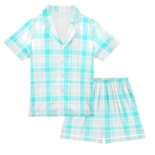 Plaid Pajamas Sets Satin Loungewear 2 Piece Pjs Short Sleeve Summer Sleepwear 5-14 Years