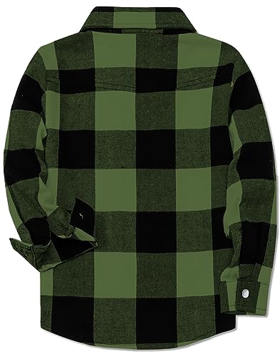 Sangtree Boys Long Sleeves Flannel Plaid Button Down Shirt Buffalo Plaid Olive Green, 3-4T = Tag 110 #TOP1