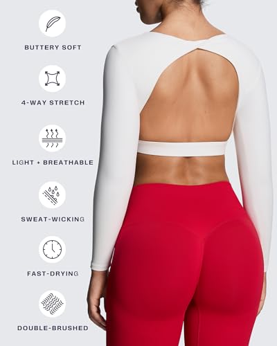 Image of Aoxjox Women's Define Sculpt Long Sleeve Crop Tops | buttery soft fabric,curved hem,hollow back, low support, removable pads, workouts,yoga,gym, daily wear