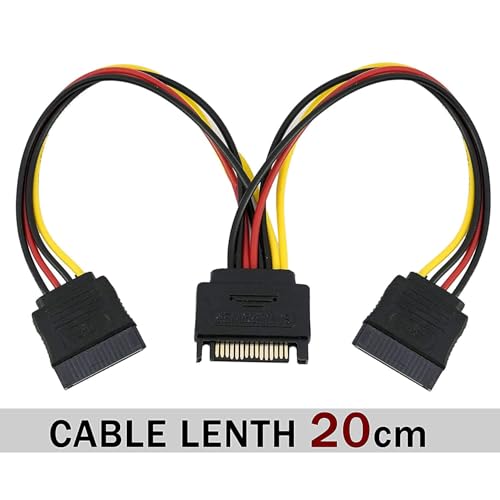 Image of MSAG Sata Power Extension Cable 15 Pin Male To 2 X 15 Pin Female Power Extension Y Splitter Cable Adapter., Black