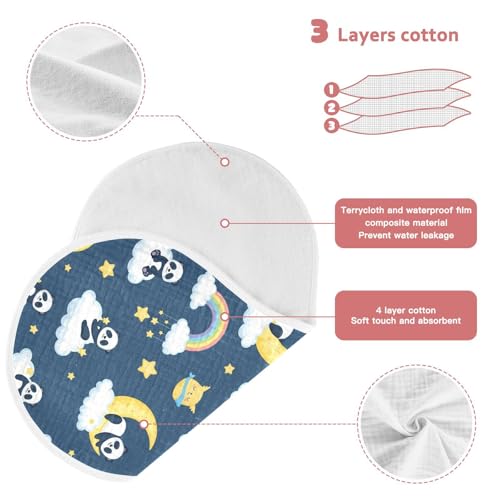 J JOYSAY Panda Moon Cloud Blue Baby Burp Cloths for Boys Girls Large 22''x11'' Cotton 4 Layer Baby Spit-Up Rags for Babies Unisex one sizex23