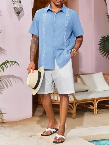 Runcati Mens Linen Shirt Guayabera Cuban Short Sleeve Button Down Cotton Summer Beach Hippie Shirts4