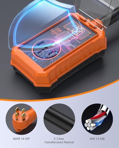 Image of RV Surge Protector 50 Amp with Smart LED Display for Camper | 18000J Circuit Analyzer, Waterproof, Auto Shutoff & Reset for High and Low Voltage, Fits Travel Trailers