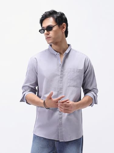 Image of Urbano Fashion Men's Cotton Full Sleeve Regular Fit Casual Solid Shirt with Band Collar