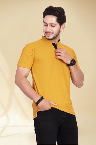 Image of BAGHADBILLO Men's and Boy's Polyster T-Shirt with Mandarin Collared Neck Half Sleeves Closuer Button and Regular Fit | Polo t Shirt for Man