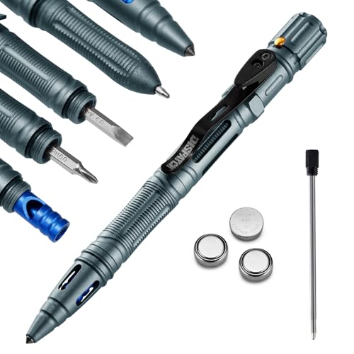 Dispatch Bolígrafo táctico militar, 8 en 1, bolígrafo profesional de autodefensa con linterna, bolígrafo EDC multiherramienta para hombres y mujeres, equipo táctico y regalos + rompevidentes +