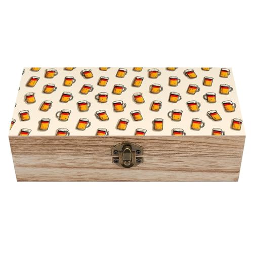 KWQDOZF Jarra de cerveza, caja de madera con tapa abatible y cerradura para guardar recuerdos decorativos