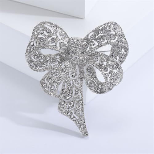 Image of Rhinestone Crystal Bow Brooch Pin for Women Dainty Elegant Bow Lapel Pin Party Engagement Wedding Jewelry Gift
