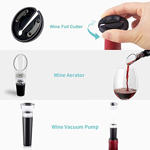 Corkscrew,Manual Wine Opener Lever Arm,Bottle Opener Kit Packed in Gift Cardboard Box,Wine Accessory Set with Wine Opener,Pourer,Stopper,Aerator,Foil Cutter,Drip Ring,Vacuum Pump,Spare Screw - Image 6
