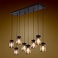 Wellmet 8-Light Mason Jar Chandelier for Dining Room, Farmhouse Rustic Linear Cluster Pendant Light Fixture for Living Room, Kitchen Island Lighting, Matte Black Finish with Glass Shades