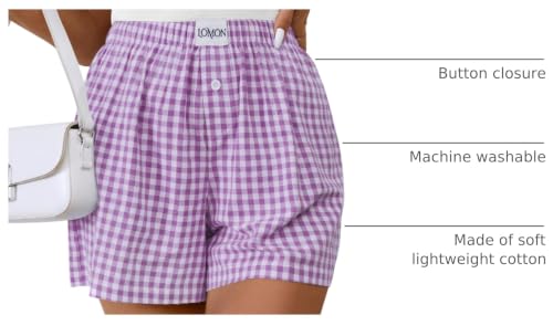 Image of LOMON Womens Boxer Shorts Casual Summer 2026 Pajama Lounge Sleep Pj Gingham Plaid Shorts Y2K Beach Bottoms
