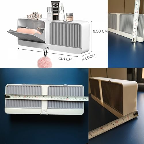 Image of Wall Mounted Soap Holder with Lid and Drain Tray, Double Compartment Soap Box with Adhesive Sticker Installation, Bathroom Soap Storage Case with Hanging Hook