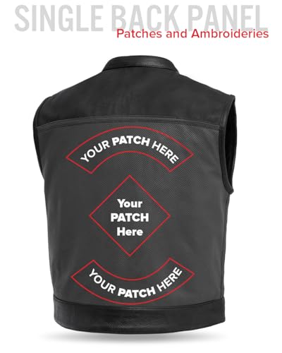 First Mfg Co Lowrider Mens Motorcycle Biker Riding Armor Club Style Black Leather, Twill, Moto Mesh, Perforated Vest