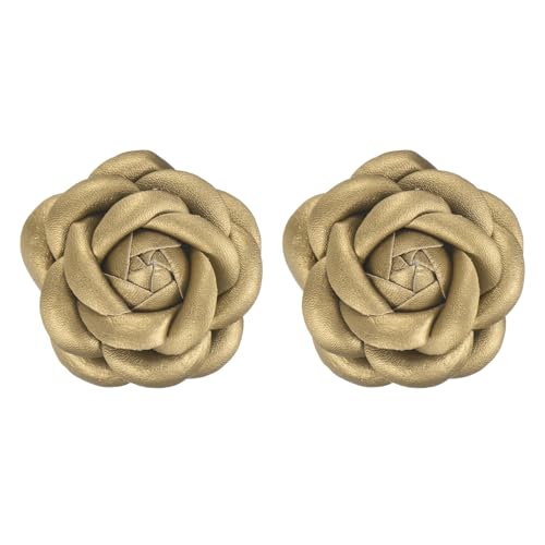 M METERXITY 2-Pack Decorative Rose Shoe Clips Faux Leather Removable Fashion Flower Shoe Clips Buckle for Women Dress/Shoes/Heel Brooches Charm Embellishments [Gold Tone]