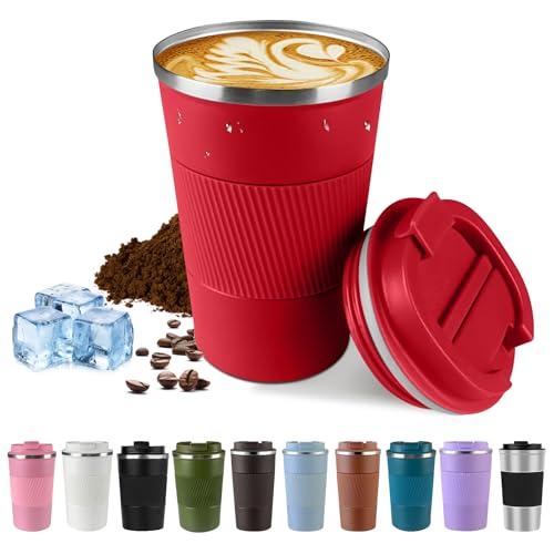 SPLMIFA Vacuum-Insulated Stainless Steel Travel Coffee Mug, Leak-Proof Reusable Coffee Cup with Lid - Keep Hot & Cold Drinks for Hours, Durable Insulated Tumbler for Men & Women(3rd-Red, 12OZ)