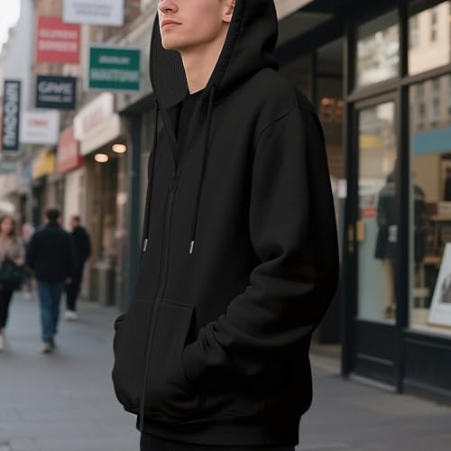 Mens Fleece Hooded Sweatshirt Winter Full Zip Jackets Long Sleeve Outerwear with Multi Pockets3