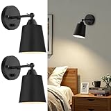 Mikniri Dimmable Wall Sconces Set of Two, Bedside Wall Mount Lamp with Rotary Switch, Black Bathroom Vanity Lights with Metal Shade, Hardwired Swing Arm Wall Lights for Bedroom Living Room Hallway