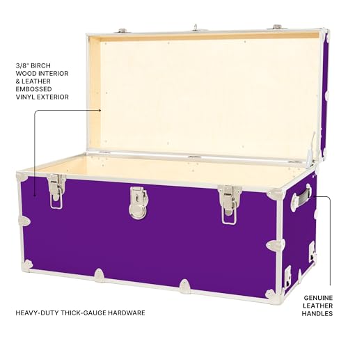 Image of Rhino Trunk & Case Classic XXL Home Storage & College Trunk With Wheels - 36 inchx18 inchx18 inch, Seats 1500+ lbs, Soft-Close Lid. USA Made Secure Dorm Furniture, Organization, Steamer Style Blanket Chest