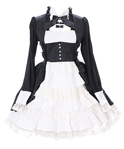 Kawaii-Story JL-648 - Vestido de encaje de manga larga con estampado de estilo gótico clásico de Lolita Negro L