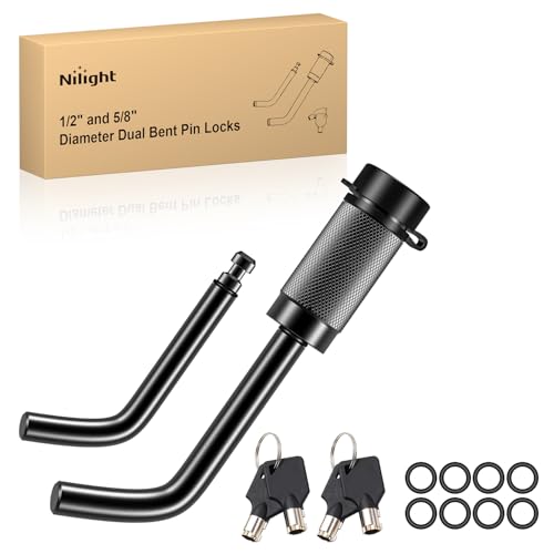 Image of Nilight Trailer Hitch Lock Pin 1 /2 inch & 5 /8 inch Locking Receiver Hitch Pin Keyed Unique Weatherproof Anti-Theft Lockable Fits 2 inch 2-1 /2 inch & 1-1 /4 inchReceiver Tow Truck Boat Bike Truck Black
