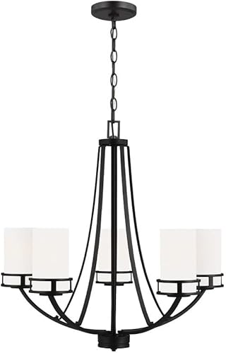 Generation Lighting - Lámpara de araña Robie de 5 luces, color negro medianoche 3121605-112, lámpara de techo moderna para decoración de