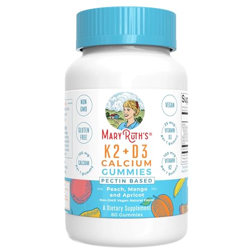 MARYRUTH'S Organics Calcium with Vitamin D & Vitamin K2, 2 Month Supply, Calcium Supplement Supports Bone Health & Joint Support, with Vitamins D3 K2 Gummies, Vegan, Non-GMO, Gluten Free, 60 Count