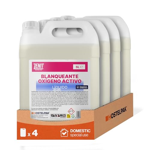 Hostelpak | 4 x 5 l | Oxígeno activo líquido Uso doméstico | Blanqueante de ropa | oxigeno activo limpieza