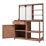 Zuepretd Fir Wood Potting Bench with Hutch,Garden Workstation,4 Shelves & Adjustable Storage,Pegboard with Hooks,Drawer & Cabinet for Backyard Planting (Brown)
