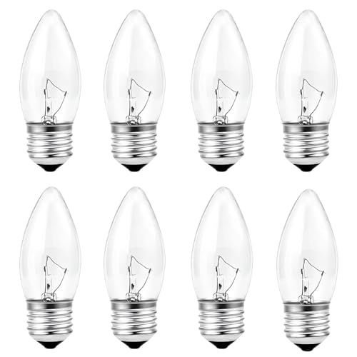 YKCGG 8 Pack 40W Incandescent Equivalent Energy Torpedo Tip Chandelier with Crystal Clear Incandescent Light Bulbs Tip Light Bulb and Medium E26 Candelabra Base