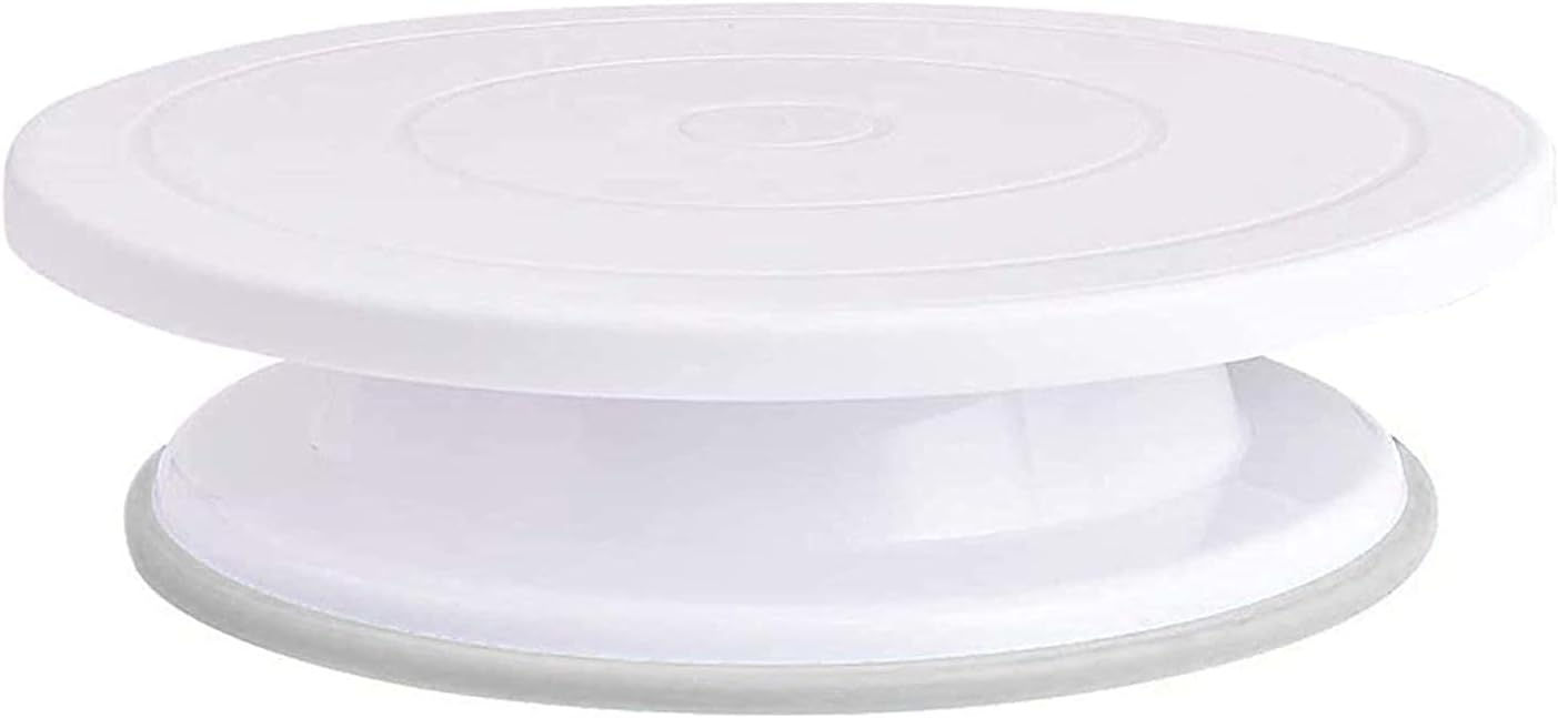 Pritam Mall Cake Turntable Revolving Cake Decorating Stand | 360° Rotating, 28 cm, Plastic, White