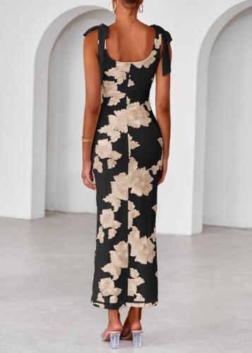 Lazysmile Womens Floral Embroidered Maxi Dress Sleeveless V Neck Tie Strap Ribbon Flower Mesh Party Cocktail Dresses — view 2