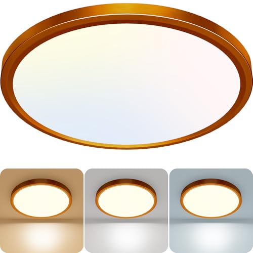 Image of libtit 7 Inch Golden Bronze Flush Mount Ceiling Light, 15W Aureate Ceiling Light Fixture, 3000K /4000K /6500K Color Selectable, Gilded Round Ceiling Lighting for Bedroom Kitchen Pantry