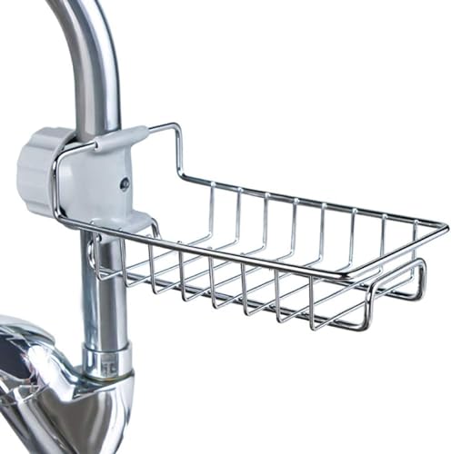 SKY-TOUCH 1pcs Sink Caddy Sponge Holder Double Layer Stainless Steel Faucet Storage Rack Kitchen Organizer for Dishcloth and Cleaning Brush Holder Shower Caddy Soap Organizer for Bathroom/Kitchen