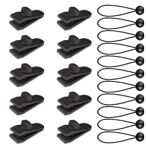 20-Piece Heavy-Duty Tarp Fasteners with Elastic Tie Downs for Secure Outdoor Use in Camping RV and Home Applications