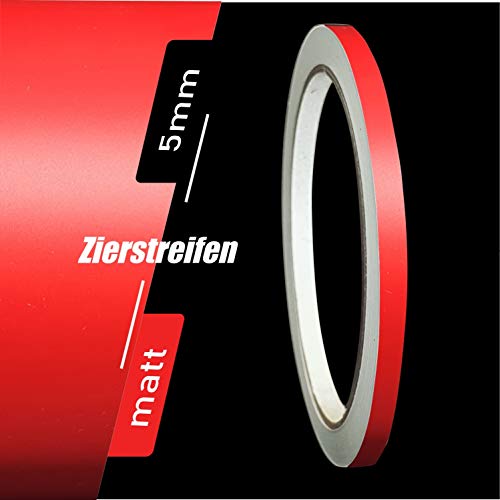siviwonder Zierstreifen selbstklebend Folie Rot Matt matt 5 mm x 10 m Rolle Dekorband Auto Motorrad Boot Fahrrad Wohnwagen Helm Pinstripe Klebeband für Konturmarkierung Linien Dekoration Akzent Linie