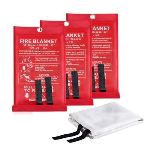 Image of Emergency Fire Blanket HomeKitchen, Suitable for Emergency Fire Retardant, Protect Life Safety, 3 Packs Cover More Comprehensive, Kitchen, Car, Office, Warehous., Single, White