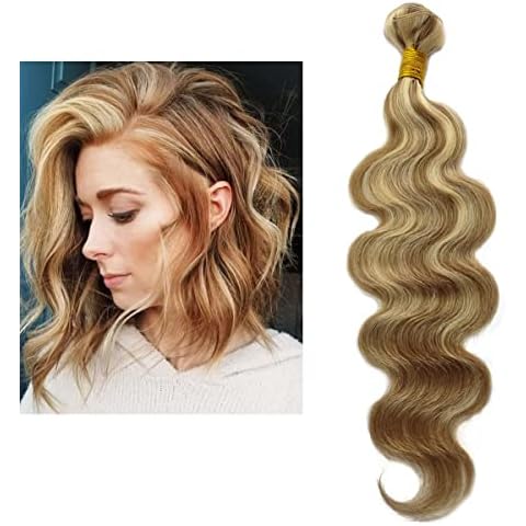 Larafona Echthaar Haarverlängerungen Tressen Wellig Human Hair Weft Extensions Brown/Blond Body Wave P8/613# 100g/pc 30inch/75cm Cover