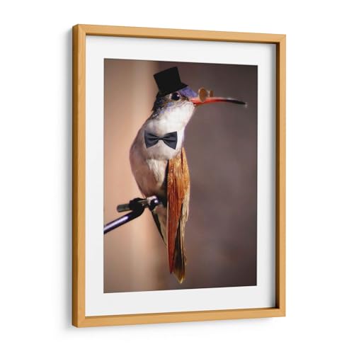 Canvas Lab | Little mister by Ezdrifter | 17 x 23 in | Fine Art Framed Print, Frame Color: Natural, With Mat | Animals, Nature, Birds, Hummingbird | Wall Decor for Bedroom, Living Room or Office